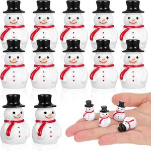 Halloscume 50pcs Miniature Snowman Christmas Mini Figurines Decoration Rubber Christmas Figurines Mini Collectible Ornaments Gifts for Home Table Decor Xmas Holiday Party Supplies