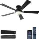 54 inch Ceiling Fans with Lights and Remote, Low Profile Ceiling Fan with Light, Flush Mount, Reversible, 3CCT, Dimmable, Noiseless, Black Ceiling Fan for Bedroom, Indoor/Outdoor Use
