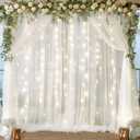10ft x 10ft White Chiffon Backdrop Curtain with Lights String for Parties,2 Panels Sheer Tulle Curtain Wedding Backdrop with Lights for Baby Shower Birthday Party Ceremony Reception Home Decorations