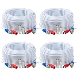 4 Pack 100 Ft Tainston BNC Video Power Cable BNC Extension Wire Video Security Camera Cord with Connectors for CCTV Camera DVR Surveillance System (White)