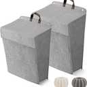 Wall Hanging Laundry Basket, Collapsible Laundry Hamper with Handle & Laundry Balls,Space-Saving Foldable Storage Dirty Washer Organizer Bin Multi-function Container Durable, Set of 2 (Grey)