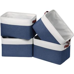 Univivi 4PC Large Storage Baskets Foldable Fabric Storage Bins for Closet Shelf for Organizing Blue Storage Baskets with Handles|Hard Bottom (15X10.5X9.5)