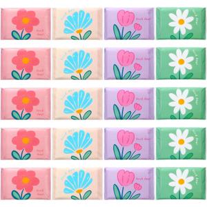 PerKoop 100 Pack Pocket Tissues Travel Slim Packs Small Facial Tissues Wallet Size Toilet Paper for Travel Guest Wedding Supplies, 4 Styles(Cute Floral)