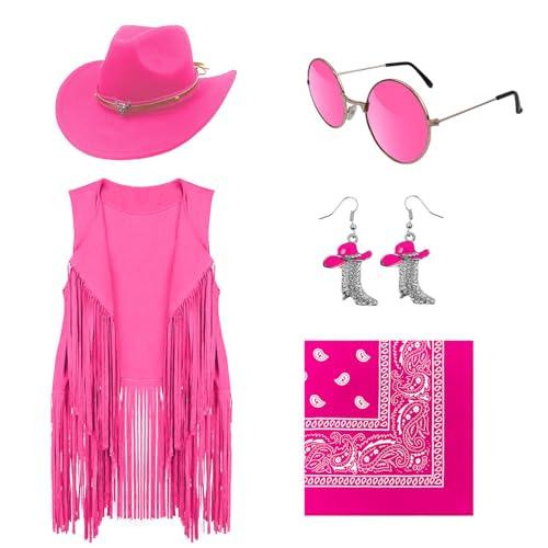 HyperFun Cowgirl Outfits for Women Western Costume Accessories Cowboy Hat Tassels Fringe Vest Earring Hippie Glasses Bandana For Halloween, XXXL