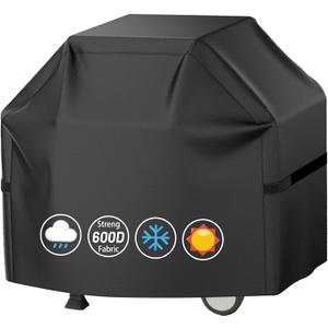 Grill Cover 600D Heavy Duty BBQ Grill Cover for Outdoor Grill, Waterproof, Anti-UV, Rip-Proof, Fade Resistant Material, Barbecue Cover with Hook-and-Loop Straps, (52" L x 24" W x 48" H, Black)