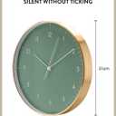 LUUK LIFESTYLE Silent wall Clock with Quartz Movement, Modern and Minimalist Design, Deco for Kitchen, Living Room, Gift idea, Dark Green and Gold