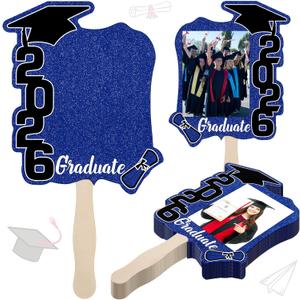 Gilprop 24 Pcs Graduation Cutout Face Fans with Handle Double Sided Personalized Grad Party Supplies Class of 2026 Grad Photo Props Blank DIY Photo Frame Graduation Party Souvenirs