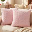 FUTEI Pack of 2 Solid Throw Pillow Covers 26x26 Inch Soft Rose Swirl Textured Decorative Euro Pillow Shams Modern Farmhouse Accent Decor for Couch Bed Living Room, Pink