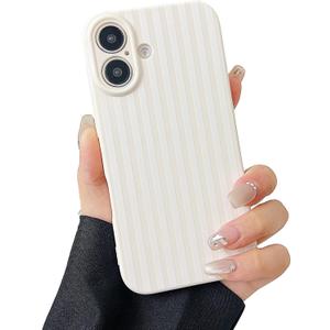 2 x Compatible with iPhone 16 Plus Case Cute Aesthetic Striped Phone Case for Girls Women,Soft Silicone Shockproof Protective Designed for iPhone 16 Plus Case -White