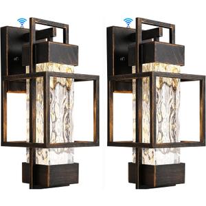PARTPHONER Modern Outdoor Light Fixtures Dusk to Dawn Outdoor Lighting 2 Pack, 15" Exterior Wall Sconce Waterproof Outside Porch Light for House with Water Glass Black Brushed Gold