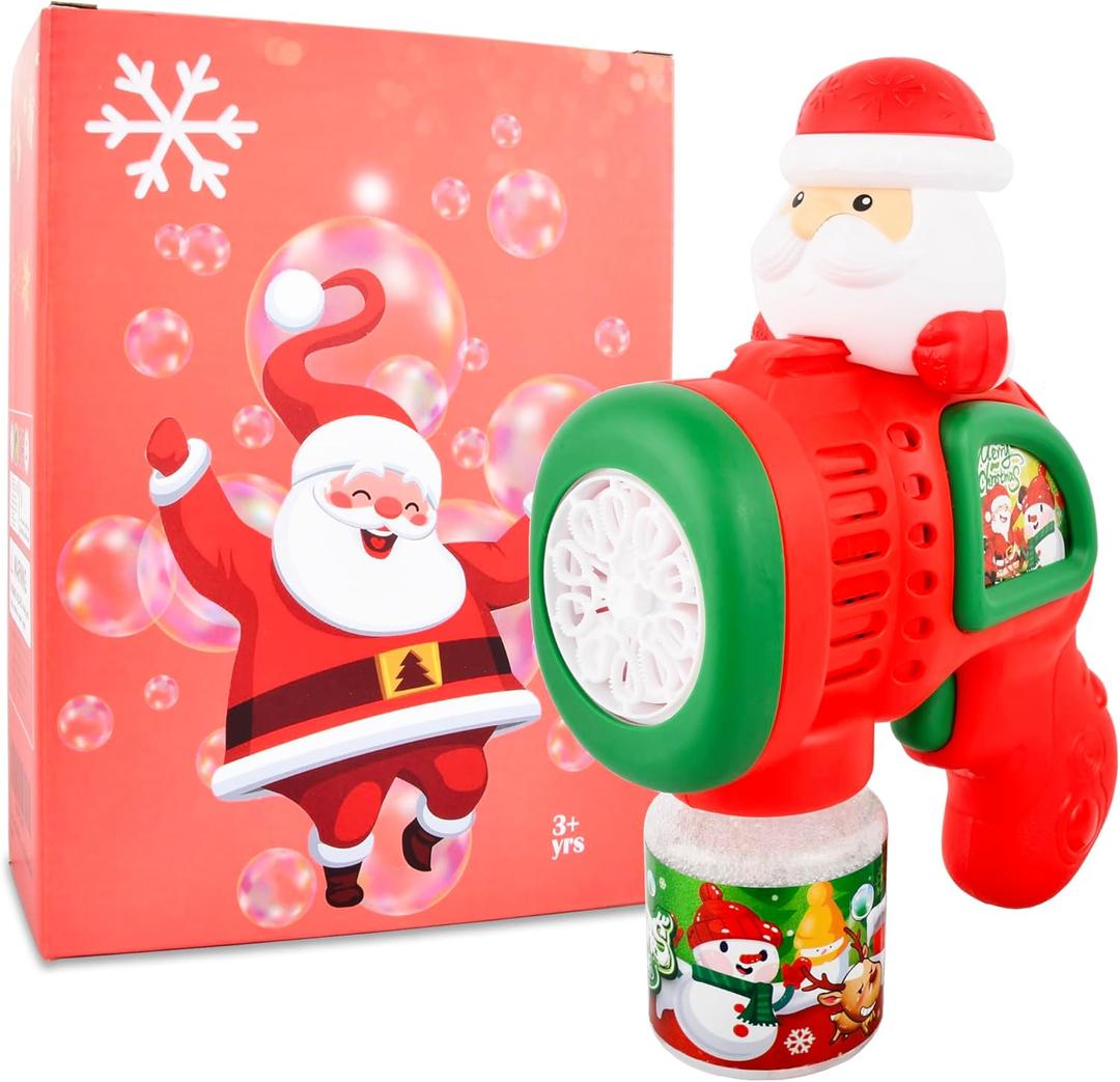 Christmas Bubble Machine Toys for Kids,Automatic Electric Battery Powered Bubble Gun with Bubble Solution,LED Light,Leakproof Bubble Blower Toy for Christmas Birthday Party Favors Gifts (Santa Claus)