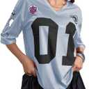 Women's Number Graphic Mesh Jersey Shirt V Neck 3/4 Sleeve Football Tee Tops Sportswear (L)