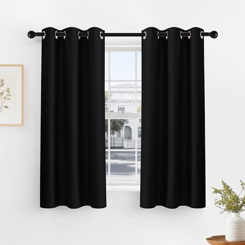 Bedroom Blackout Curtains, 42 by 54 inches, Black, 1 Curtain | Thermal Insulated Curtain Window Treatments Grommet Top Light Blocking Home Decoration Window Draperies for Living Room