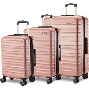 Amazon Basics 3-Piece Hardshell Suitcases Set (21", 26", 30"), Expandable For Up to 25% More Space, With Scratch-Resistant Finish, Four Multi-Directional Wheels, Rose Gold