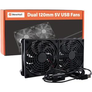 Quiet Router Fan Cooler with 3 Speed Control, L/M/H, DC 5V USB Powered Dual 120mm Computer Cooling Case Fan for Routers Modem Receiver DVR PlayStation TV Box