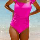 Hilinker Womens Ruffle One Piece Swimsuits Ruched Tummy Control Bathing Suits Floral Swimwear Hot Pink Medium (Pink, M)