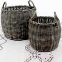 Set of 2 CATLEZA 13-inch and 16.5-inch Stackable Hand Woven Wicker Storage and Laundry Basket with Handles - Espresso