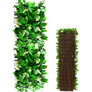 Expandable Fence Privacy Screen Wood Privacy Pence with Silk Orchids & Leaves Decorative Screen for Yard, Garden, Wall, Window