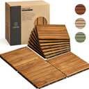 THYOI 10 Pcs Deck Tiles, Patio Flooring - Outdoor Waterproof Acacia Wood Tiles for All Weather Use - Balcony, Backyard, Indoor & Outdoor (Golden Teak Striped Pattern, 10 Square Ft)
