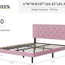 Queen Size Platform Bed Frame with Upholstered Velvet Headboard, Button Tufted & Rivet Design, Mattress Foundation with Wooden Slat Support, No Box Spring Needed, Noise Free, Easy Assembly