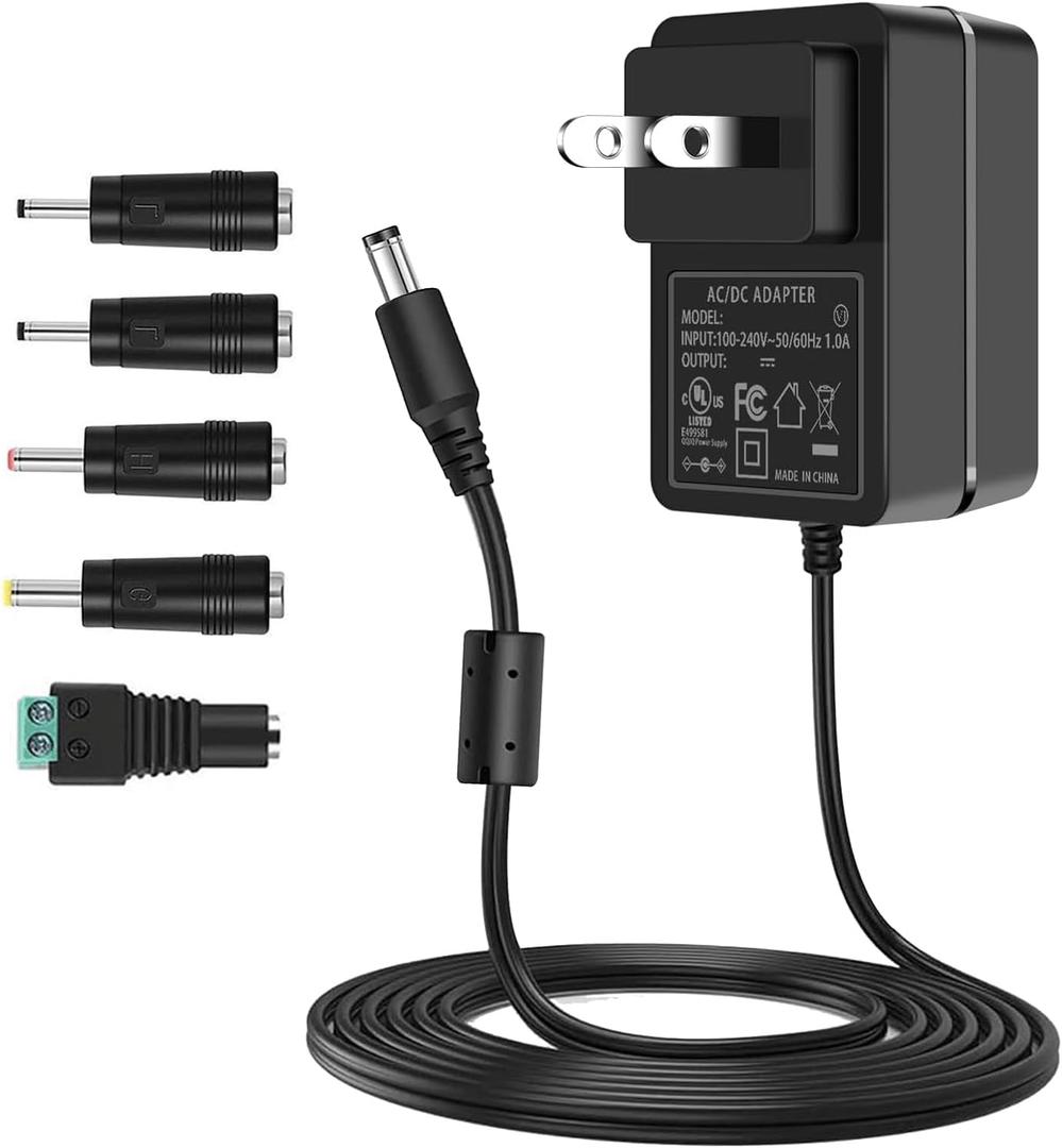 9V 1.5A Power Supply Adapter, DC 9V Power Cord, AC 100-240V to DC 9 Volts 13.5W, fit for DC9V Arduino UNO R3, 9Vdc Record Player, Schwinn 140/170/A10 Bike etc. with 5.5 * 2.5mm Center Positive Tip.
