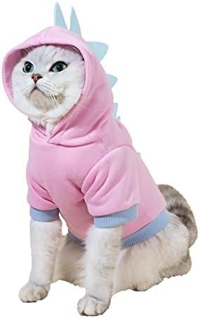 QWEEE Dinosaur Dog Hoodie - Warm Jacket for Puppy, Kitten, Small & Medium Dogs & Cats - Baby Pink, Medium