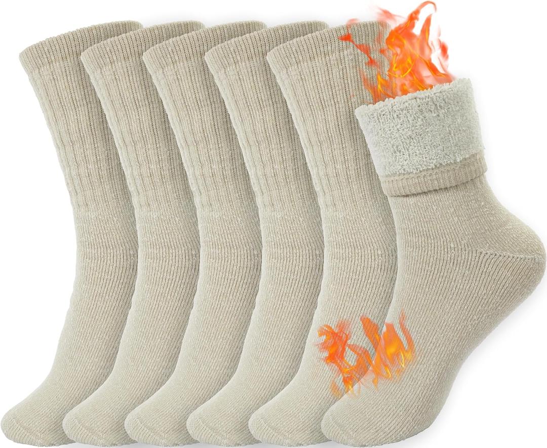 BomKinta Wool Hiking Socks Women - Merino Thick Warm Thermal Boot Socks - Winter Cozy Crew Sock Size 5-11 (Beige)