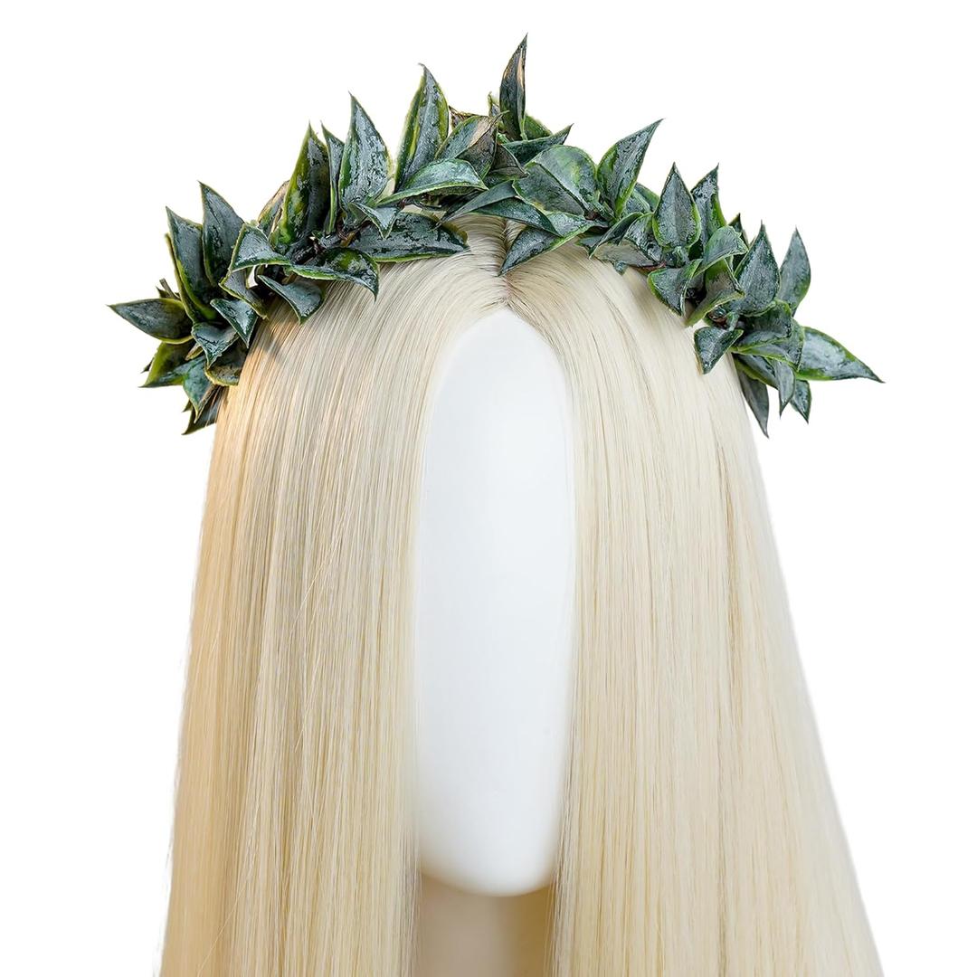 MOSTORY Green Greek Laurel Crown - Woodland Goddess Greek Hairband for Toga Costume Adult, Greenery Roman Leaf Crown for LARP Renaissance Royal Cosplay Photo Shoot
