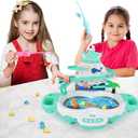 Magnetic Baby Fishing Toy Set, 3 in 1 Fishing Game for Toddlers & Kids with Slideway & Music Story, 10 Fish, 3 Dolphins, 2 Fishing Poles, Learning Educational Sound Effect Toys (Green1)