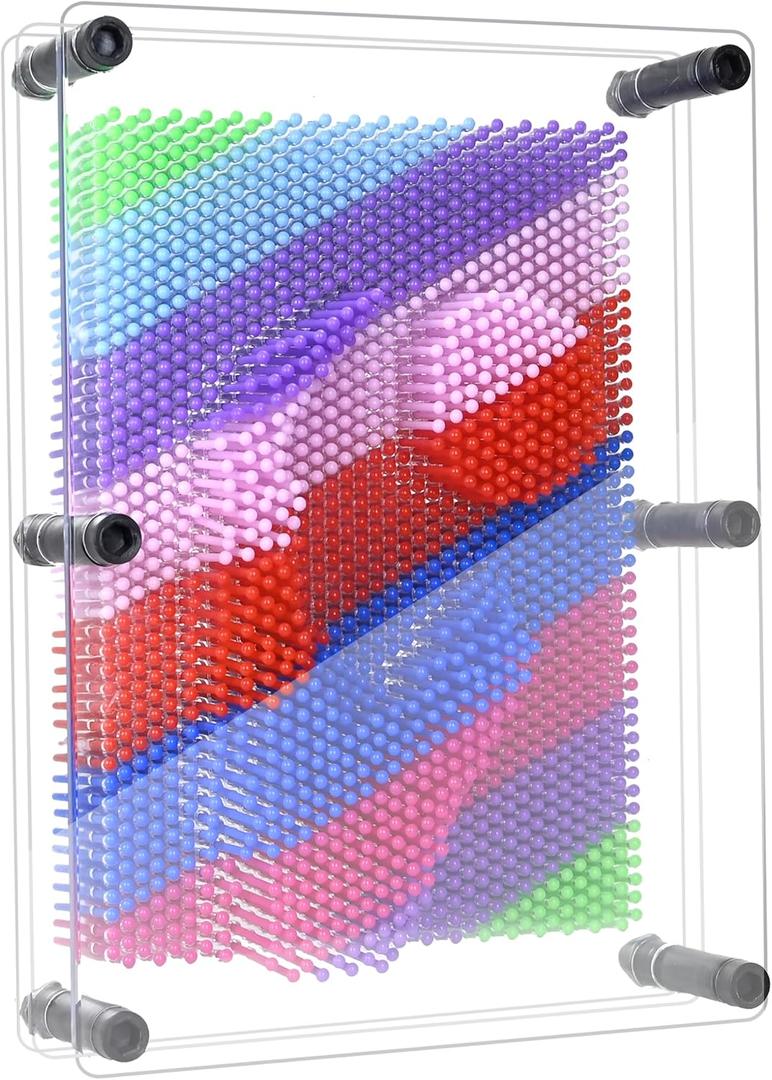 MICKYU 3D Pin Art Board, Rainbow Pin Impression Toy for Kids Teens and Adults, Classic Desk Sculpture Novelty Toy for Handprints, Shapes and Small Objects, 6 x 8 Inch