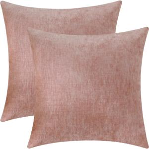 Jeneoo Blush Pink Decorative Throw Pillow Covers Soft Chenille Comfy Square Couch Cushion Cases for Living Room Sofa Decor (Set of 2, 14 x 14 Inches)