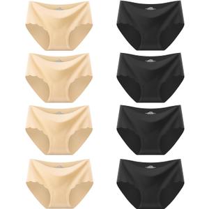 Teen Girls Tagless No Show Panties Seamless Underwear for Teens Pack of 8 Fit For Size 7-16Years Multipack (13-14 Years, Skin-toned&black)