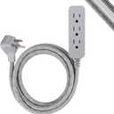 GE 3-Outlet Power Strip Surge Protector 8 Ft Braided Long Cord Extension Cord Surge Protector Power Strip Flat Plug Extension Cord 245 Joules ETL Listed Gray 45916