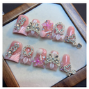 10Pcs Pink Duck Press on Nails Handmade Fake Nails 3D French Tip False Nails with Glitter Butterfly Flower Rhinestone Design Cute Acrylic Nails Press ons Artificial Holiday Glue on Nail for Women (S)