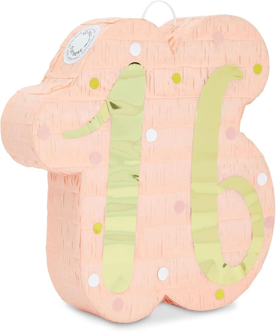 BLUE PANDA - Sweet 16 Pinata for 16th Birthday Party Decorations and Pink Party Birthday Decoration - Pink and Gold Foil Number (16.5 x 13 x 3 In)