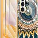 Hocase for Galaxy S23 Plus Case, (with 2 Screen Protectors + 1 Camera Protector) Shockproof Soft TPU+Hard Plastic Full Body Protective Case for Samsung Galaxy S23 Plus 5G 2023 - Orange Mandala