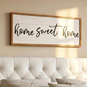 40"x15" Home Sweet Home Wood Framed Wall Decor, Rustic Farmhouse Horizontal Wall Art Sign, Large Hanging Decoration for Living Room Bedroom Entryway Couch Bed