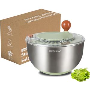 Stainless Steel Salad Spinner, Lettuce Spinner with Drain, Non-Slip Base, Stop Button, Vegetable Dryer, BPA Free, 5.3 Qt