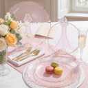 Bucla 40PCS Clear Pink and Gold Plastic Plates - Fancy Pink Hammered with Gold Lace-Edge Disposable Plates - Include 20 Each (10inch Dinner & 7inch Dessert) Plates for Party, Birthday & Wedding