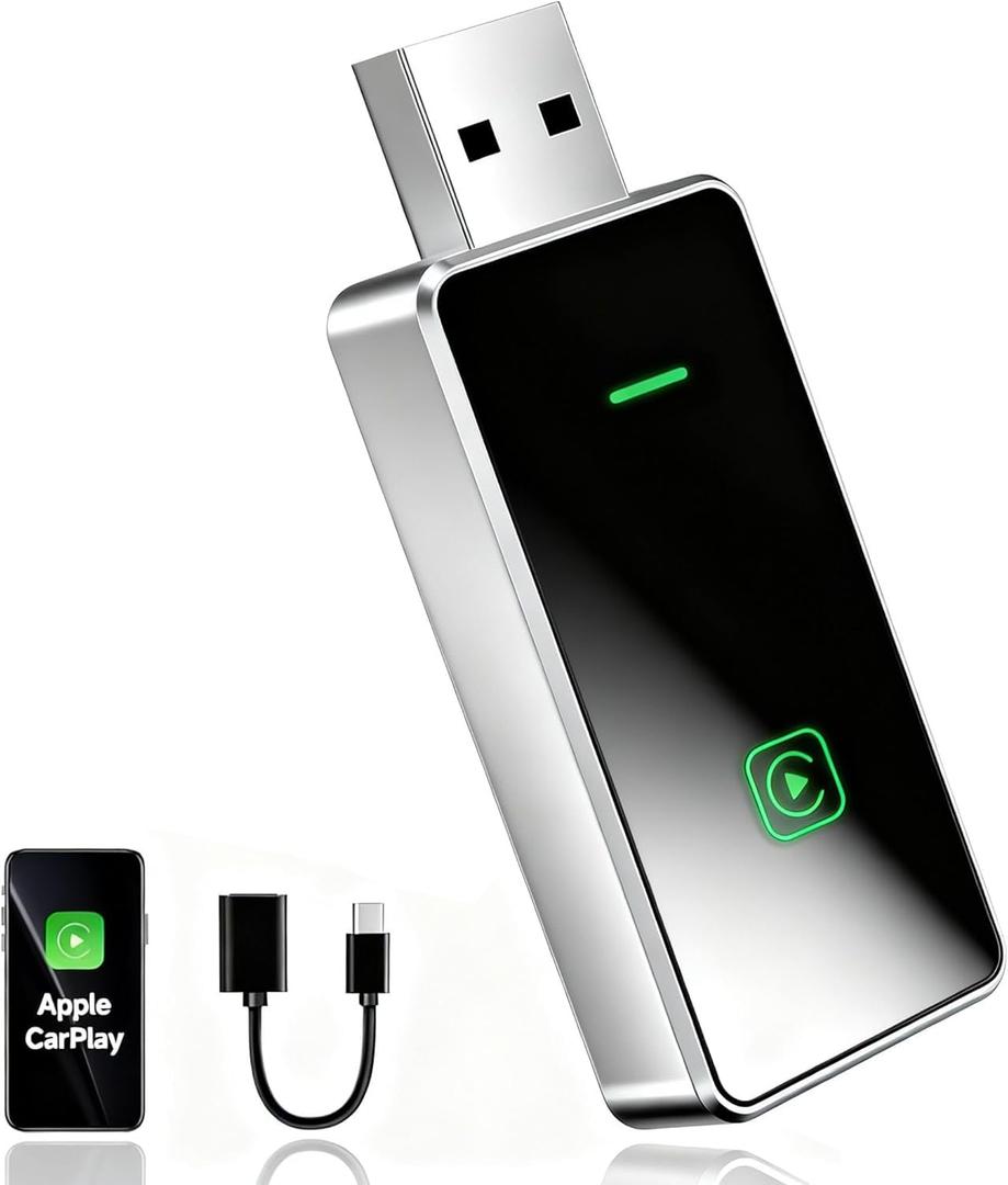 Wireless CarPlay Adapter for iPhone iOS 10+ & Cars from 2015+, Mini Edition, Converts Factory Wired to Wireless CarPlay Dongle Plug & Play, Stable Car Control & No Delay