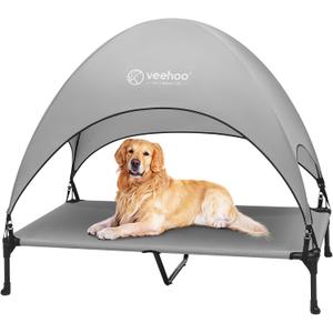 Veehoo Elevated Dog Bed with Canopy & Shade, Non-Slip, Raised Dog Cot for Large Dogs, Ideal for Camping & Beach, XLarge, Grey, CWC2411A (49.0"L x 33.0"W x 42.5"Th)