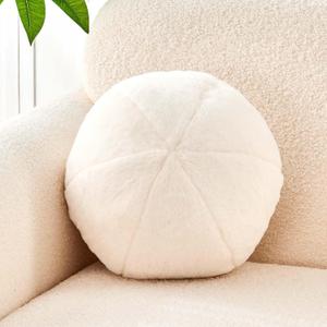 Uvvyui Ivory Ball Pillow, 11.8" Cute Round Throw Pillow Faux Rabbit Fur Room Decorative Throw Pillow, Ball Shaped Pillow Plush Cushion for Couch, Sofa, Bedroom