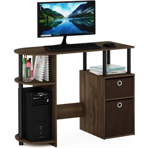 Furinno Jaya 38.4-Inch Wide Desk with 2 Bin Drawers, Brown Walnut
