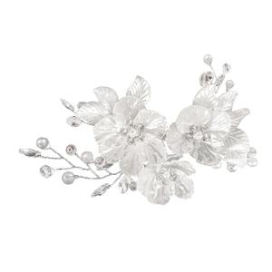 2 x New Crystal Pearl Headflower, Pearl and Silver Vine Wedding Hair Clip, Handmade Bridal Headpiece Luxury and Elegant Wedding Hair Clip(White)
