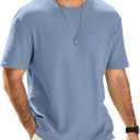 Men's Casual T-Shirts Lightweight Crewneck Solid Color Short Sleeve Waffle Pullover Tees (Blue, XL)
