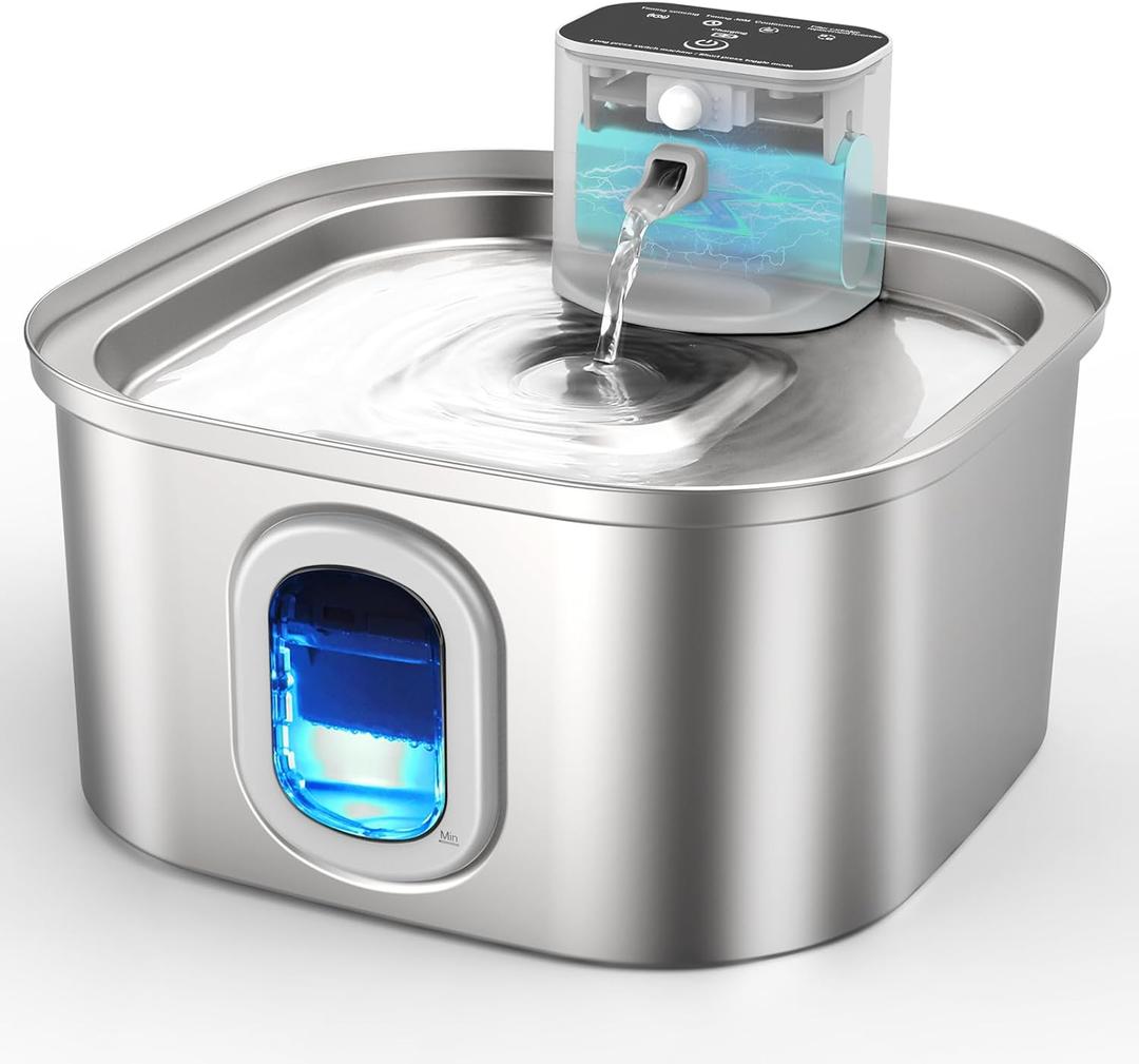 Wireless Cat Water Fountain Cordless, 3.2L/108oz Stainless Steel Pet Fountain with Motion Sensor, Rechargeable Battery Operated, Quiet Automatic Drinking Fountain for Cats & Small Dogs