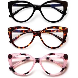 JOSCHOO Reading Glasses for Women 3 Pack Blue Light Blocking Fashion Readers with Spring Hinge Computer Eyeglasses