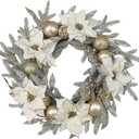 Christmas Wreath Artificial Wreath with White/Silver Balls, Ivory Poinsettias and Gold Leaf for Christmas Holiday Decoration for Home Front Door (Indoor & Outdoor Use)