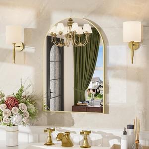 20"x30" Arched Bathroom Vanity Mirror, Brushed Gold Aluminum Frame