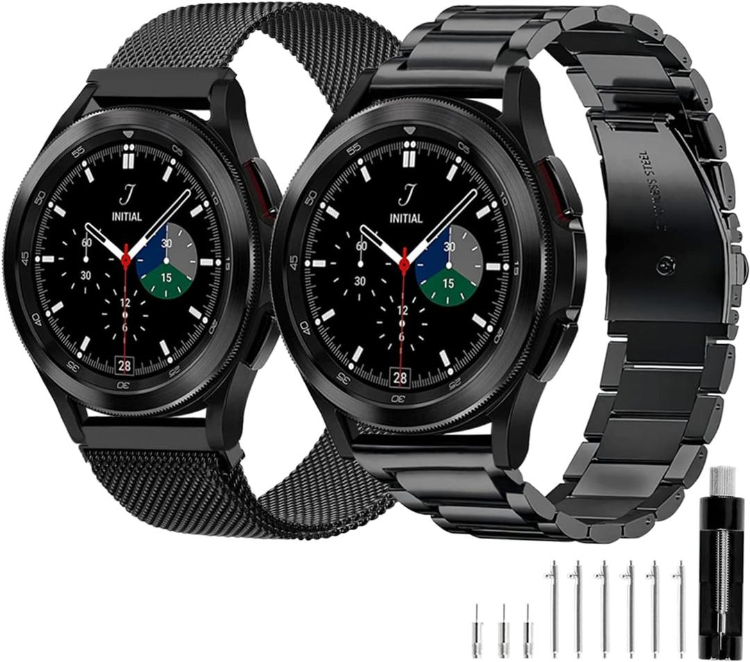 GOLDTOLUCK Stainless Steel Band Compatible with Samsung Galaxy Watch 8 7 6 5 4 Classic FE Pro 40mm 44mm 46mm 43mm 47mm 45mm 42mm 20mm Men Women Milanese Replacement Metal Elegant Casual (Black&Black)